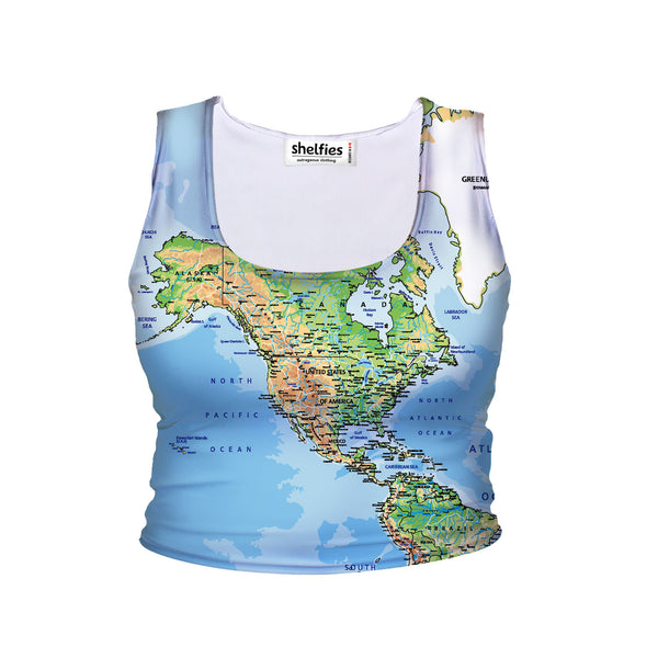 World Map Crop Tank-Shelfies-| All-Over-Print Everywhere - Designed to Make You Smile