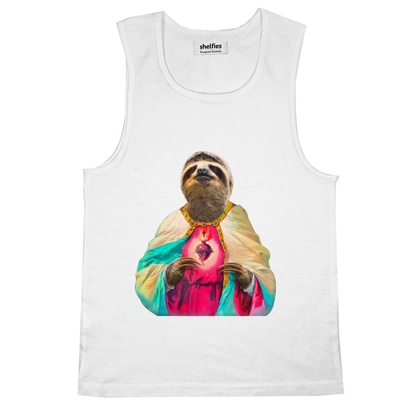 Sloth Jesus Basic Tank Top-Printify-White-S-| All-Over-Print Everywhere - Designed to Make You Smile