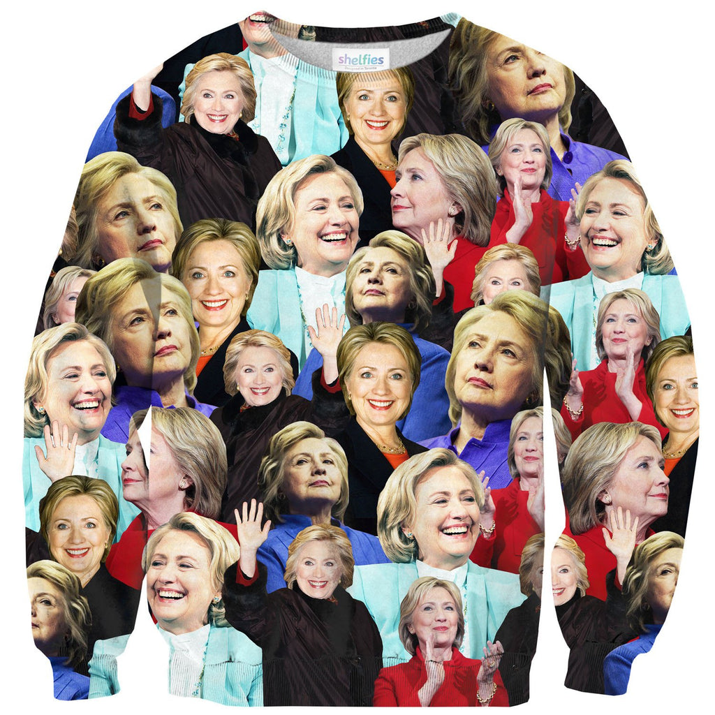Hillary Clinton Face Sweater-Subliminator-| All-Over-Print Everywhere - Designed to Make You Smile