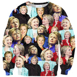 Hillary Clinton Face Sweater-Subliminator-| All-Over-Print Everywhere - Designed to Make You Smile