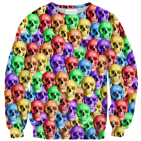 Rainbow Skulls Invasion Sweater-Shelfies-| All-Over-Print Everywhere - Designed to Make You Smile