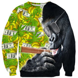 Trap Smoking Gorilla Sweater-Shelfies-| All-Over-Print Everywhere - Designed to Make You Smile