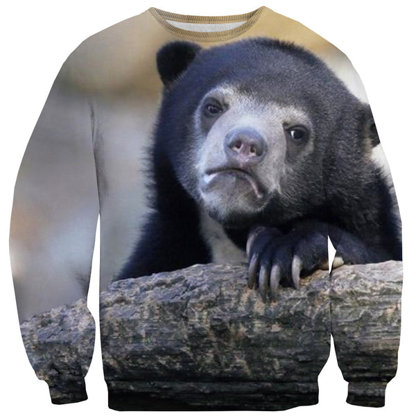 Sad Bear Face Sweater-Shelfies-| All-Over-Print Everywhere - Designed to Make You Smile