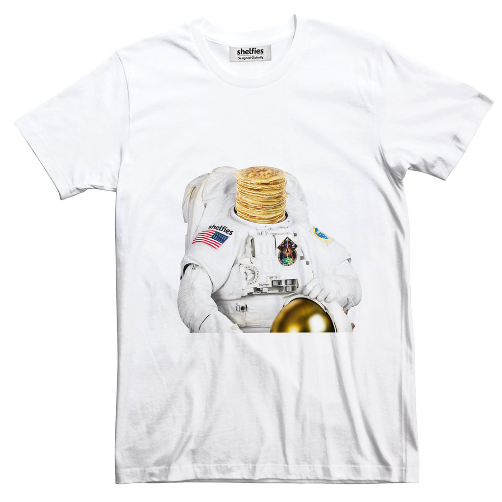 Astronaut Pancakes Basic T-Shirt-Printify-White-S-| All-Over-Print Everywhere - Designed to Make You Smile