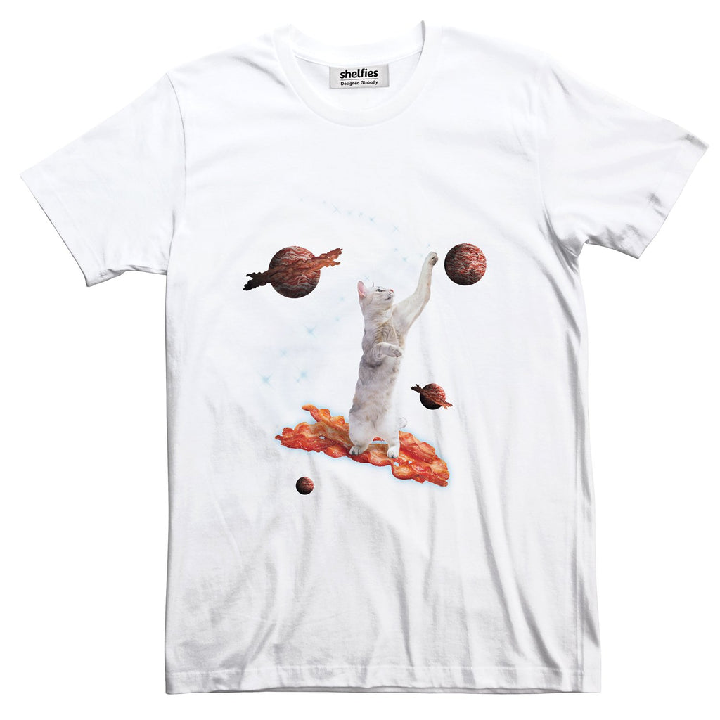 Bacon Cat Basic T-Shirt-Printify-White-S-| All-Over-Print Everywhere - Designed to Make You Smile