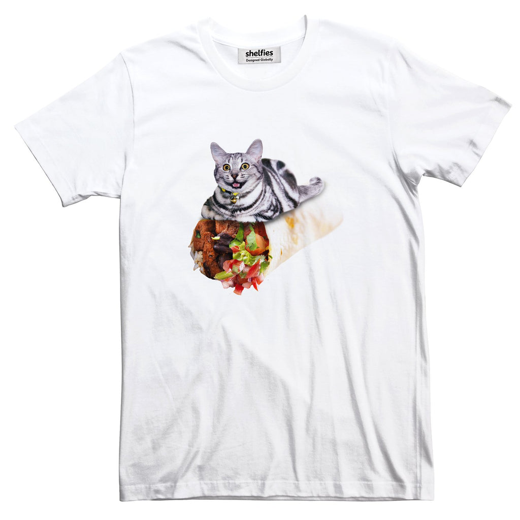 Burrito Cat Basic T-Shirt-Printify-White-S-| All-Over-Print Everywhere - Designed to Make You Smile