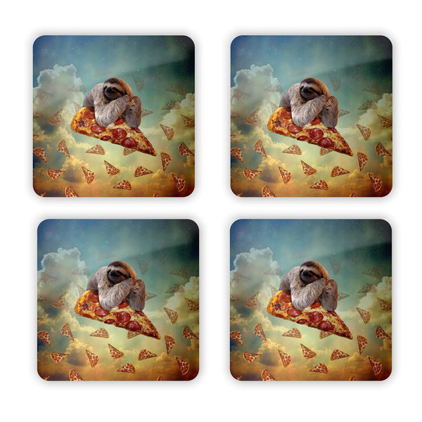 Sloth Pizza Coaster Set-Gooten-Set of 4-| All-Over-Print Everywhere - Designed to Make You Smile