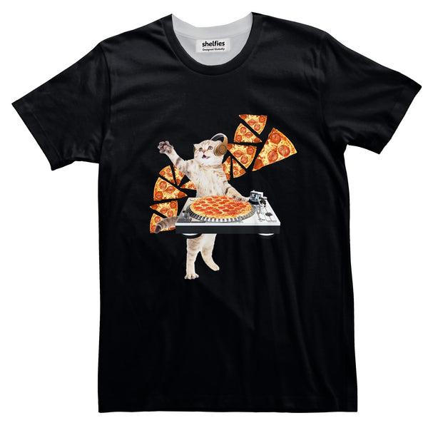 DJ Pizza Cat Basic T-Shirt-Printify-Black-S-| All-Over-Print Everywhere - Designed to Make You Smile