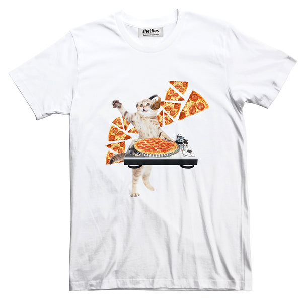 DJ Pizza Cat Basic T-Shirt-Printify-White-S-| All-Over-Print Everywhere - Designed to Make You Smile