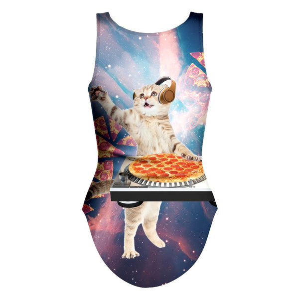 DJ Pizza Cat One-Piece Swimsuit-teelaunch-| All-Over-Print Everywhere - Designed to Make You Smile