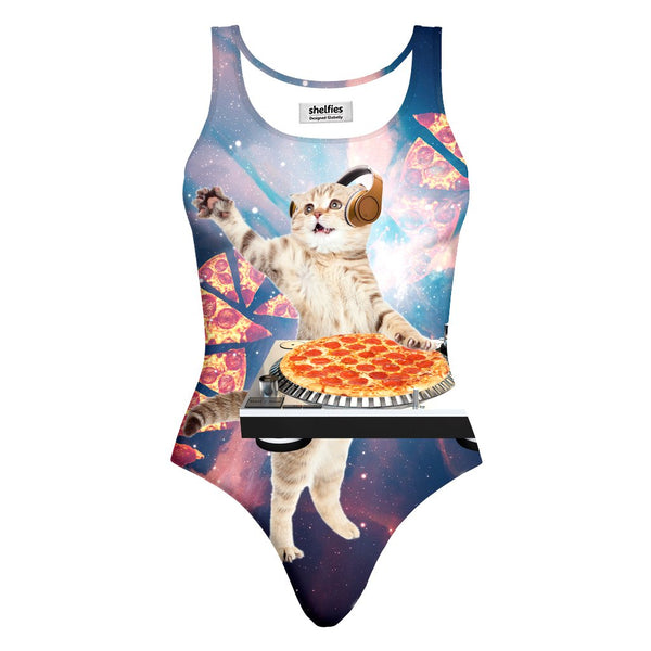 DJ Pizza Cat One-Piece Swimsuit-teelaunch-| All-Over-Print Everywhere - Designed to Make You Smile