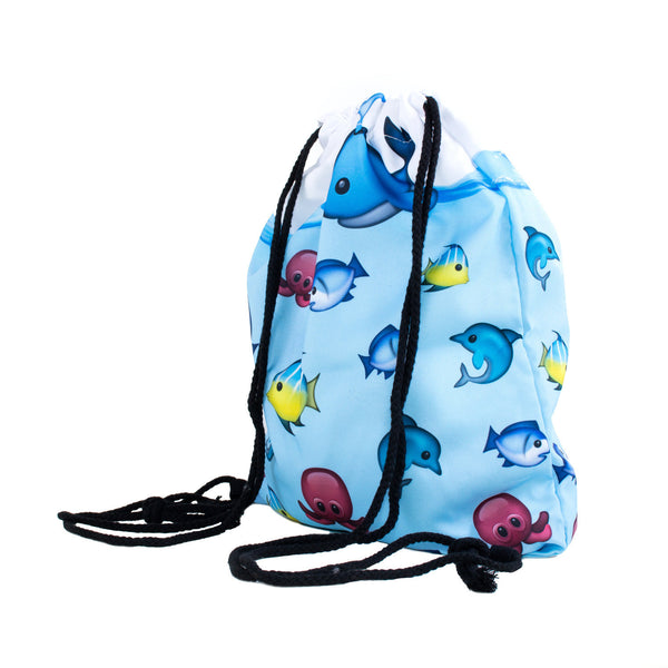 Aquarium Emoji Fish Drawstring Bag-Shelfies-One Size-| All-Over-Print Everywhere - Designed to Make You Smile