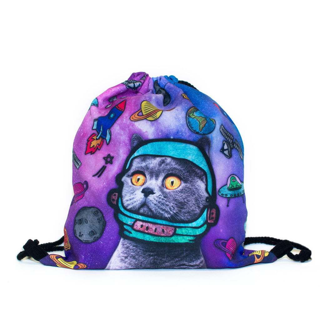 Astro Galaxy Cat Drawstring Bag-Shelfies-| All-Over-Print Everywhere - Designed to Make You Smile