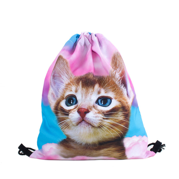 Cat in Pink Clouds Drawstring Bag-Shelfies-| All-Over-Print Everywhere - Designed to Make You Smile