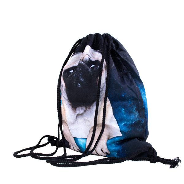 Galactic Pug Drawstring Bag-Shelfies-| All-Over-Print Everywhere - Designed to Make You Smile