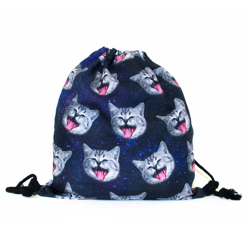 Galaxy Cat Heads Drawstring Bag-Shelfies-| All-Over-Print Everywhere - Designed to Make You Smile