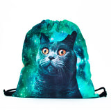 Green Galaxy Cat Drawstring Bag-Shelfies-| All-Over-Print Everywhere - Designed to Make You Smile