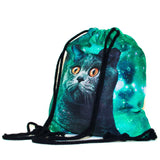Green Galaxy Cat Drawstring Bag-Shelfies-| All-Over-Print Everywhere - Designed to Make You Smile