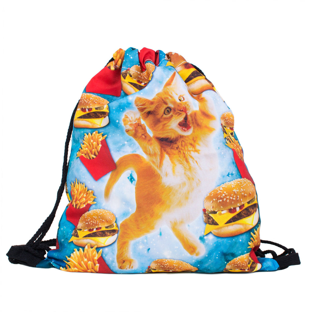 Junkfood Cat Drawstring Bag-Shelfies-| All-Over-Print Everywhere - Designed to Make You Smile