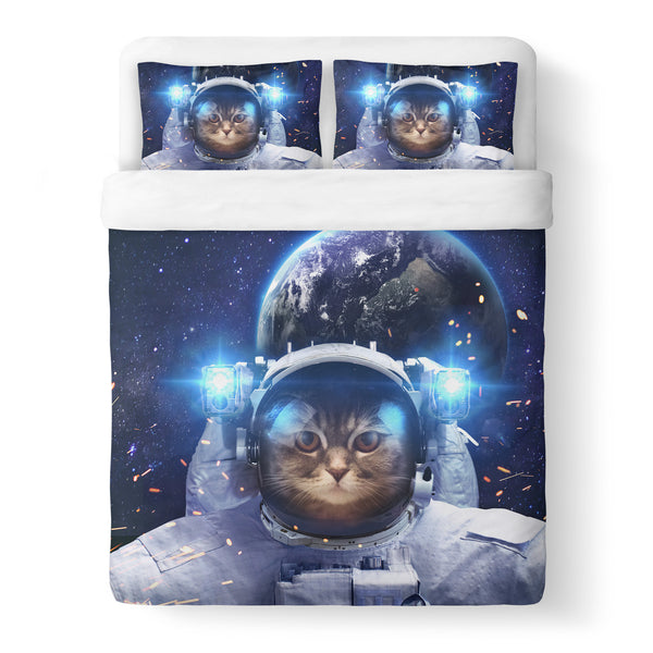 Astronaut Cat Duvet Cover-Gooten-Queen-| All-Over-Print Everywhere - Designed to Make You Smile