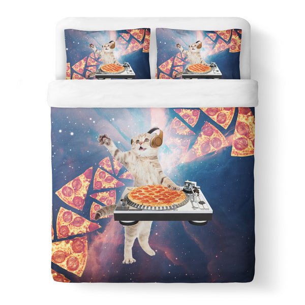 DJ Pizza Cat Duvet Cover-Gooten-Queen-| All-Over-Print Everywhere - Designed to Make You Smile