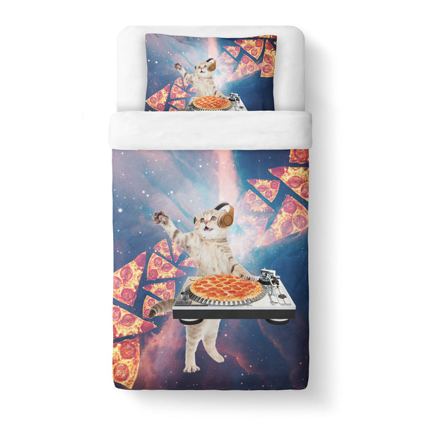DJ Pizza Cat Duvet Cover-Gooten-Twin-| All-Over-Print Everywhere - Designed to Make You Smile