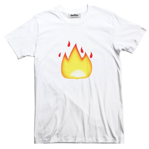 Fire Emoji Basic T-Shirt-Printify-White-S-| All-Over-Print Everywhere - Designed to Make You Smile