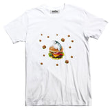Hamburger Cat Basic T-Shirt-Printify-White-S-| All-Over-Print Everywhere - Designed to Make You Smile