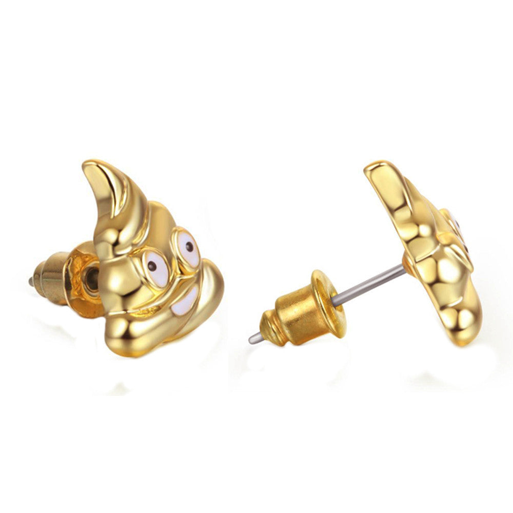 Poop Emoji Women Stud Earrings-Shelfies-Gold-one-size-| All-Over-Print Everywhere - Designed to Make You Smile