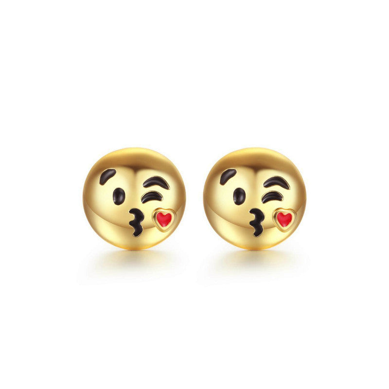 Blowing Kisses Emoji Emoji Women Stud Earrings-Shelfies-Gold-one-size-| All-Over-Print Everywhere - Designed to Make You Smile