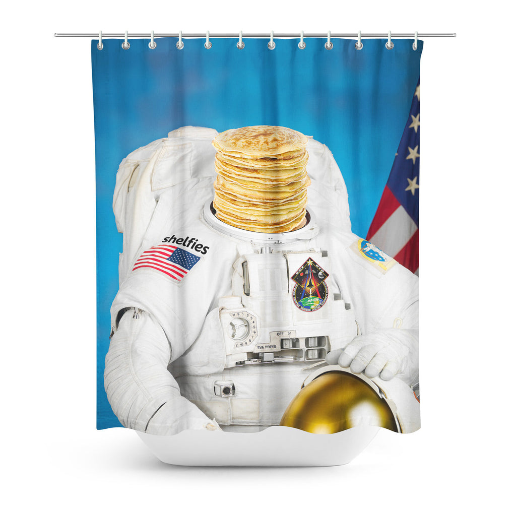 Astronaut Pancakes Shower Curtain-Gooten-| All-Over-Print Everywhere - Designed to Make You Smile