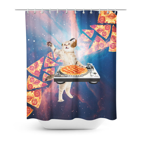 DJ Pizza Cat Shower Curtain-Gooten-| All-Over-Print Everywhere - Designed to Make You Smile