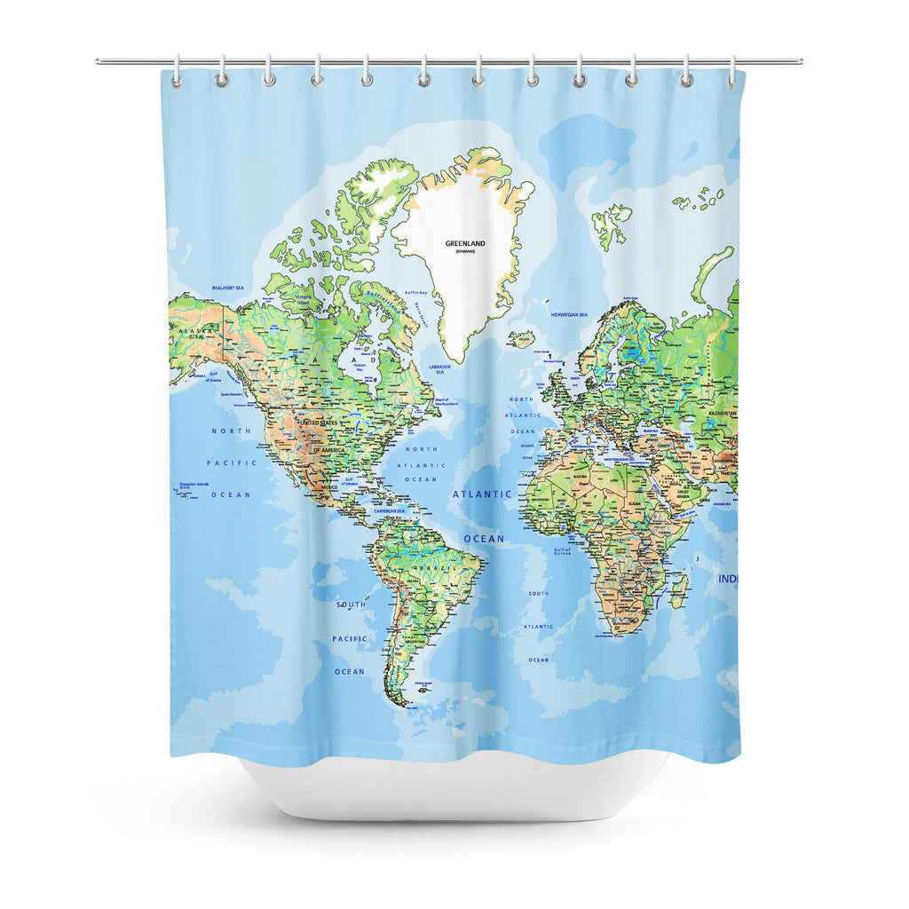 World Map Shower Curtain-Gooten-| All-Over-Print Everywhere - Designed to Make You Smile