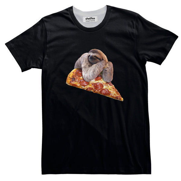 Sloth Pizza Basic T-Shirt-Printify-Black-S-| All-Over-Print Everywhere - Designed to Make You Smile