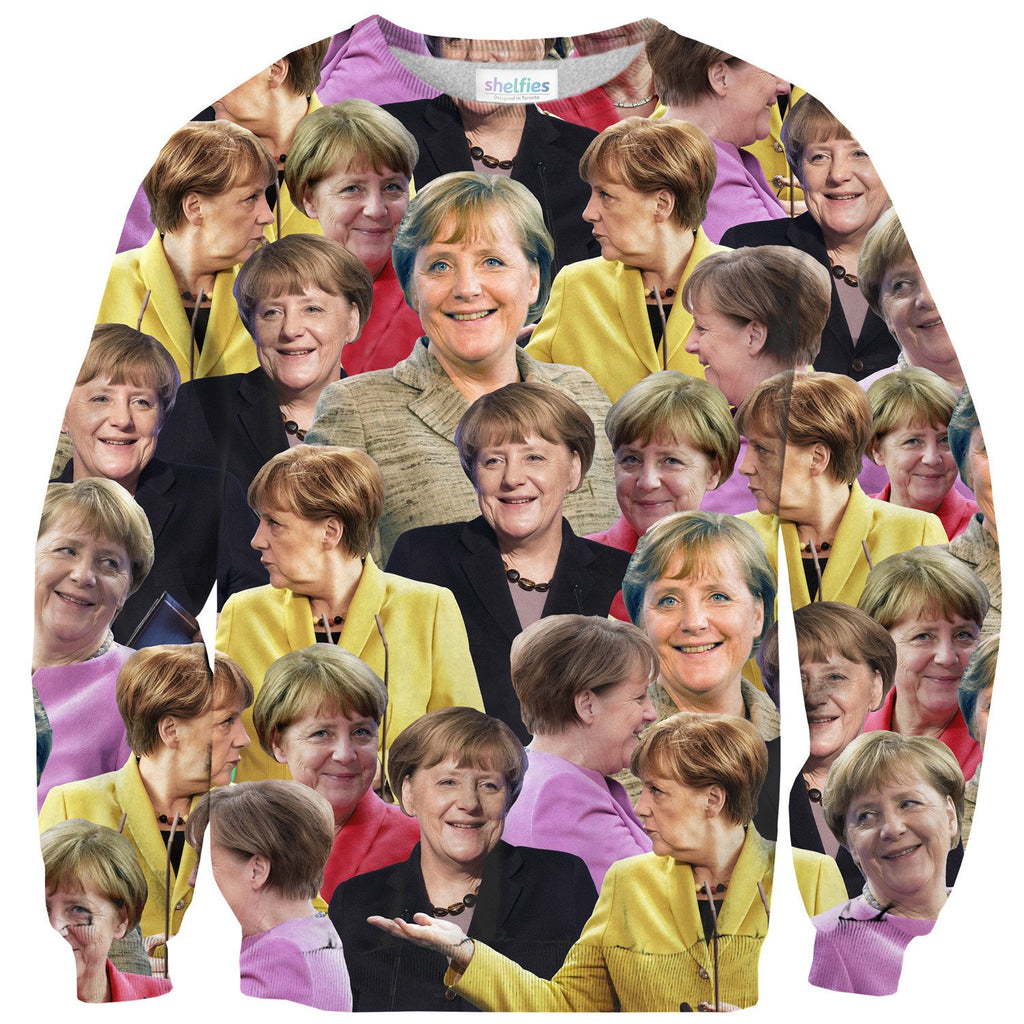Angela Merkel Face Sweater-Subliminator-| All-Over-Print Everywhere - Designed to Make You Smile