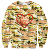 Burgers Before Bros Sweater-Shelfies-| All-Over-Print Everywhere - Designed to Make You Smile