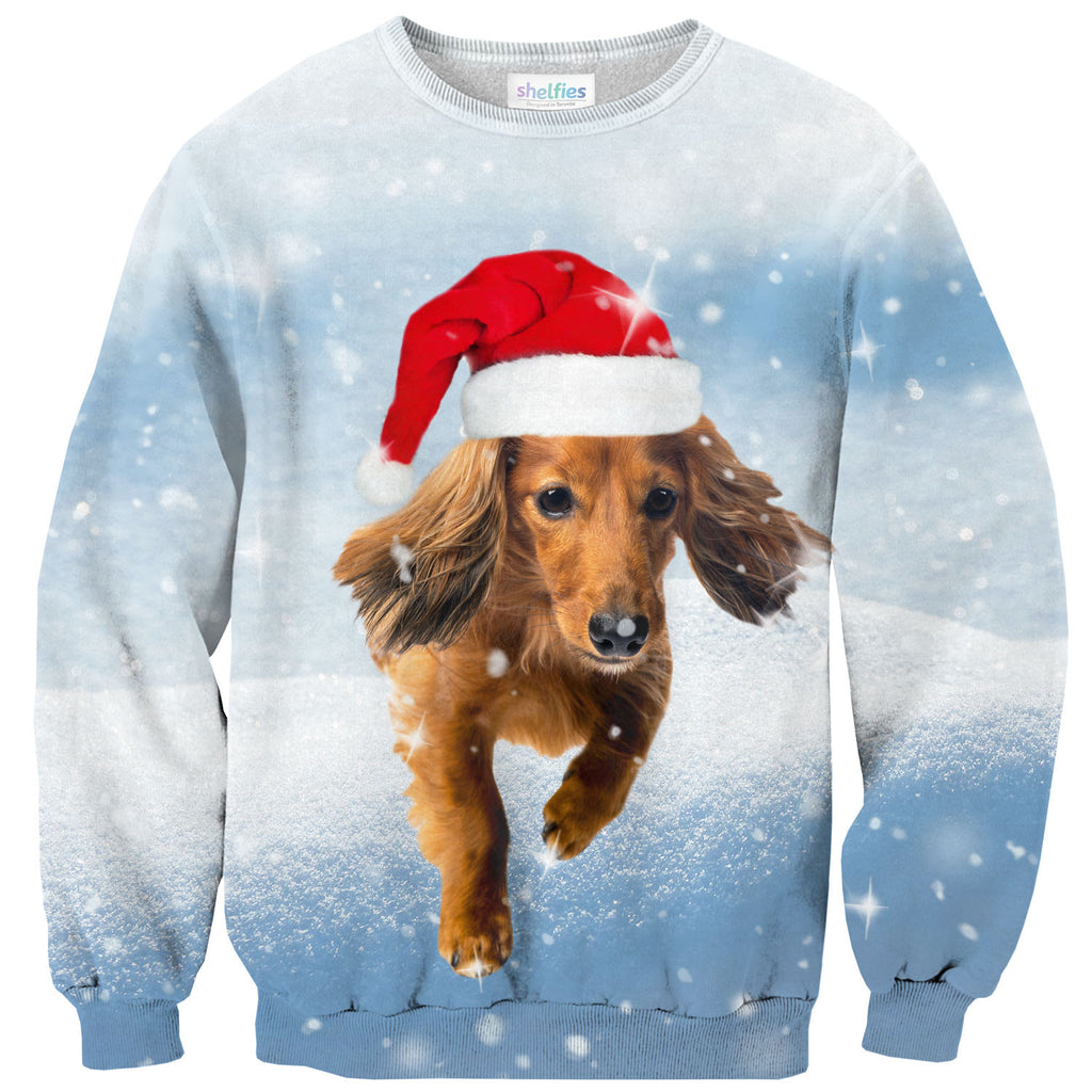 Dachshund Through The Snow Sweater-Shelfies-| All-Over-Print Everywhere - Designed to Make You Smile