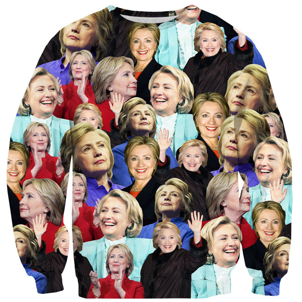 Hillary Clinton Face Sweater-Subliminator-| All-Over-Print Everywhere - Designed to Make You Smile