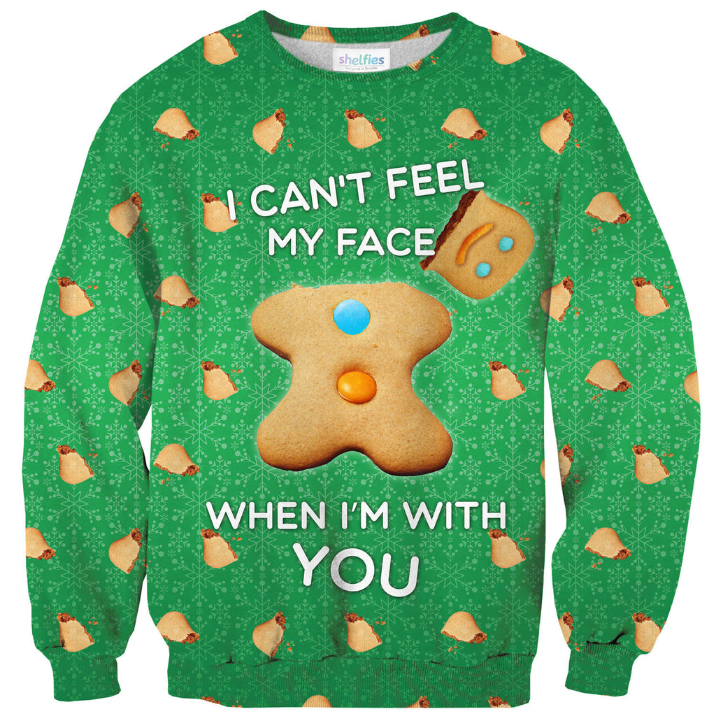 I Can't Feel My Face Sweater-Shelfies-| All-Over-Print Everywhere - Designed to Make You Smile