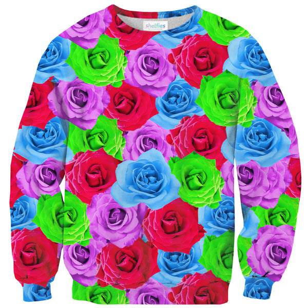 Neon Roses Invasion Sweater-Shelfies-| All-Over-Print Everywhere - Designed to Make You Smile