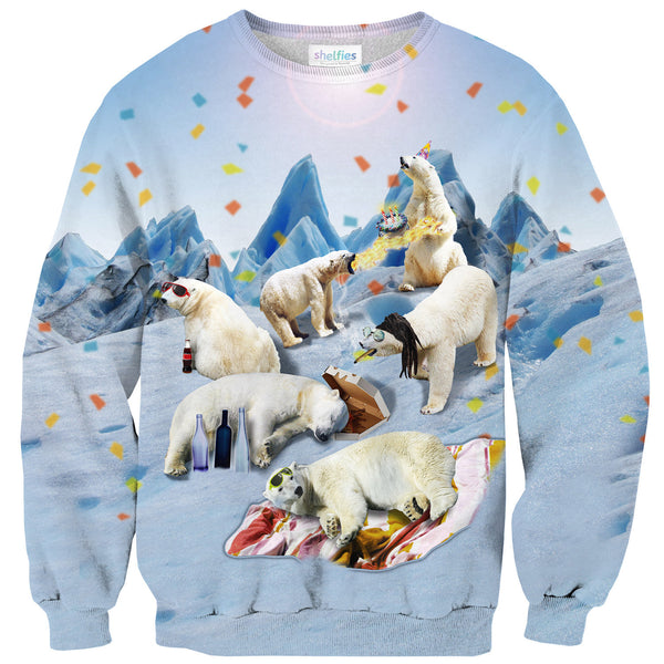 Polar Bear Party Sweater-Shelfies-| All-Over-Print Everywhere - Designed to Make You Smile