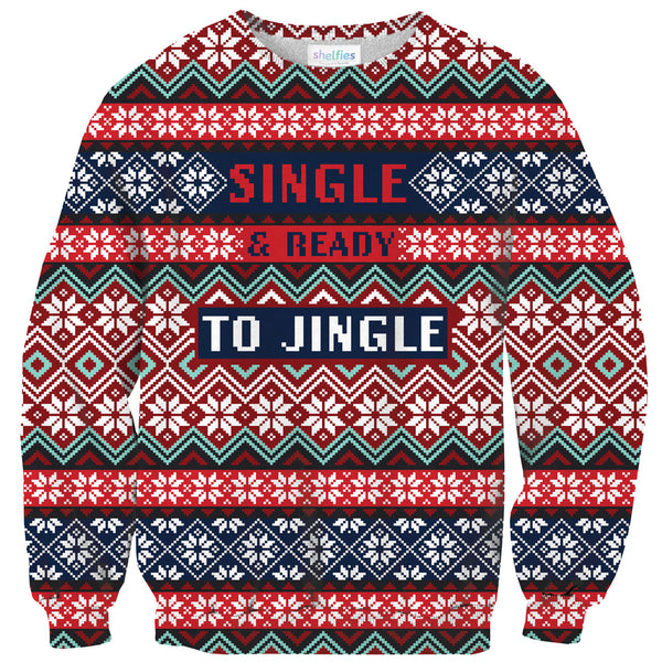 Single & Ready To Jingle Sweater-Shelfies-| All-Over-Print Everywhere - Designed to Make You Smile