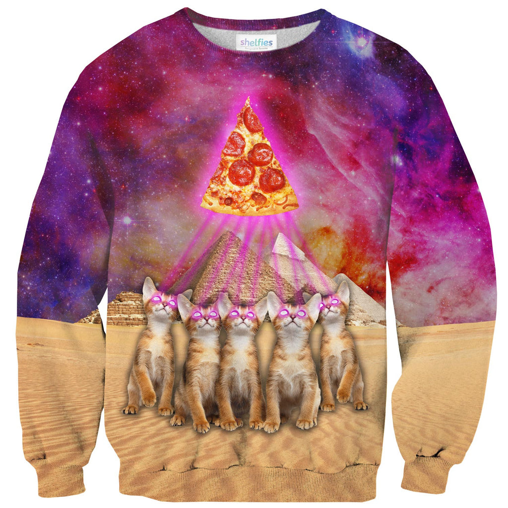 The Great Pyramid of Pizza Sweater-Shelfies-| All-Over-Print Everywhere - Designed to Make You Smile