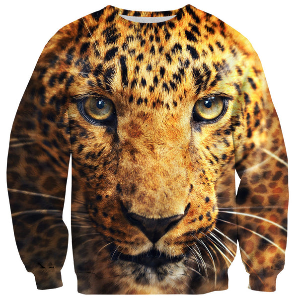 Fierce Leopard Face Sweater-Shelfies-| All-Over-Print Everywhere - Designed to Make You Smile