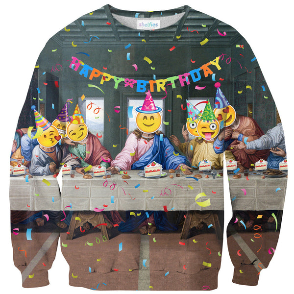 Happy Birthday Jesus (Last Supper Emoji) Sweater-Shelfies-| All-Over-Print Everywhere - Designed to Make You Smile