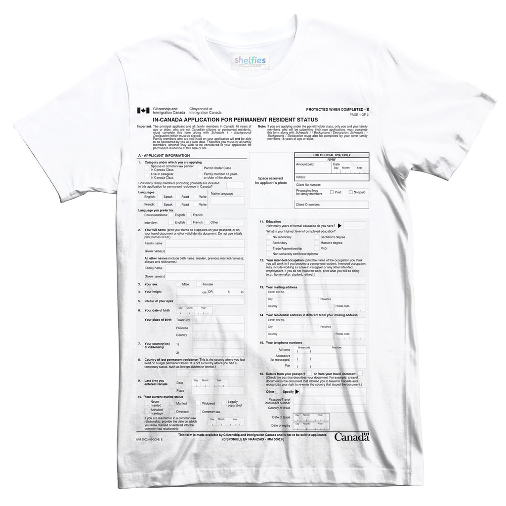 Canadian Immigration Form T-Shirt-Shelfies-| All-Over-Print Everywhere - Designed to Make You Smile