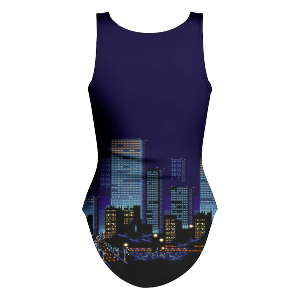8-Bit Skyline One-Piece Swimsuit-teelaunch-| All-Over-Print Everywhere - Designed to Make You Smile