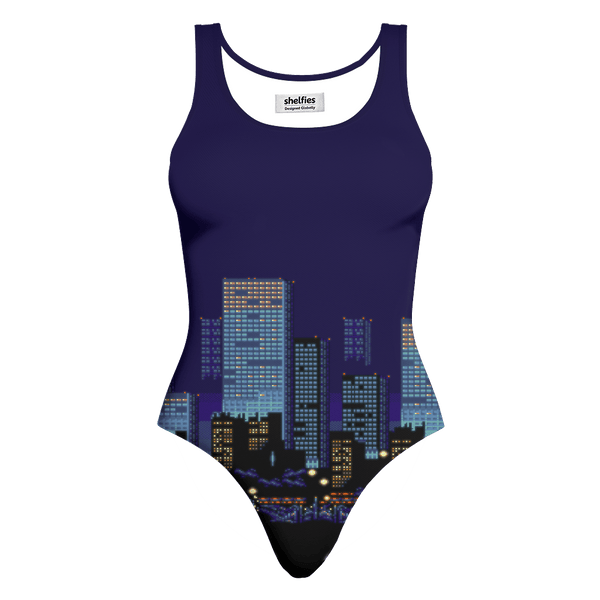 8-Bit Skyline One-Piece Swimsuit-teelaunch-XS-| All-Over-Print Everywhere - Designed to Make You Smile