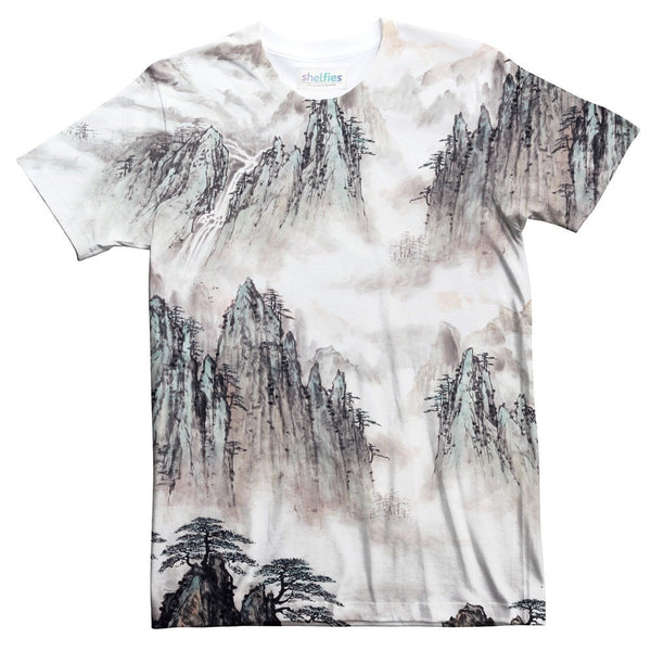 Watercolour Mountains T-Shirt-Shelfies-| All-Over-Print Everywhere - Designed to Make You Smile